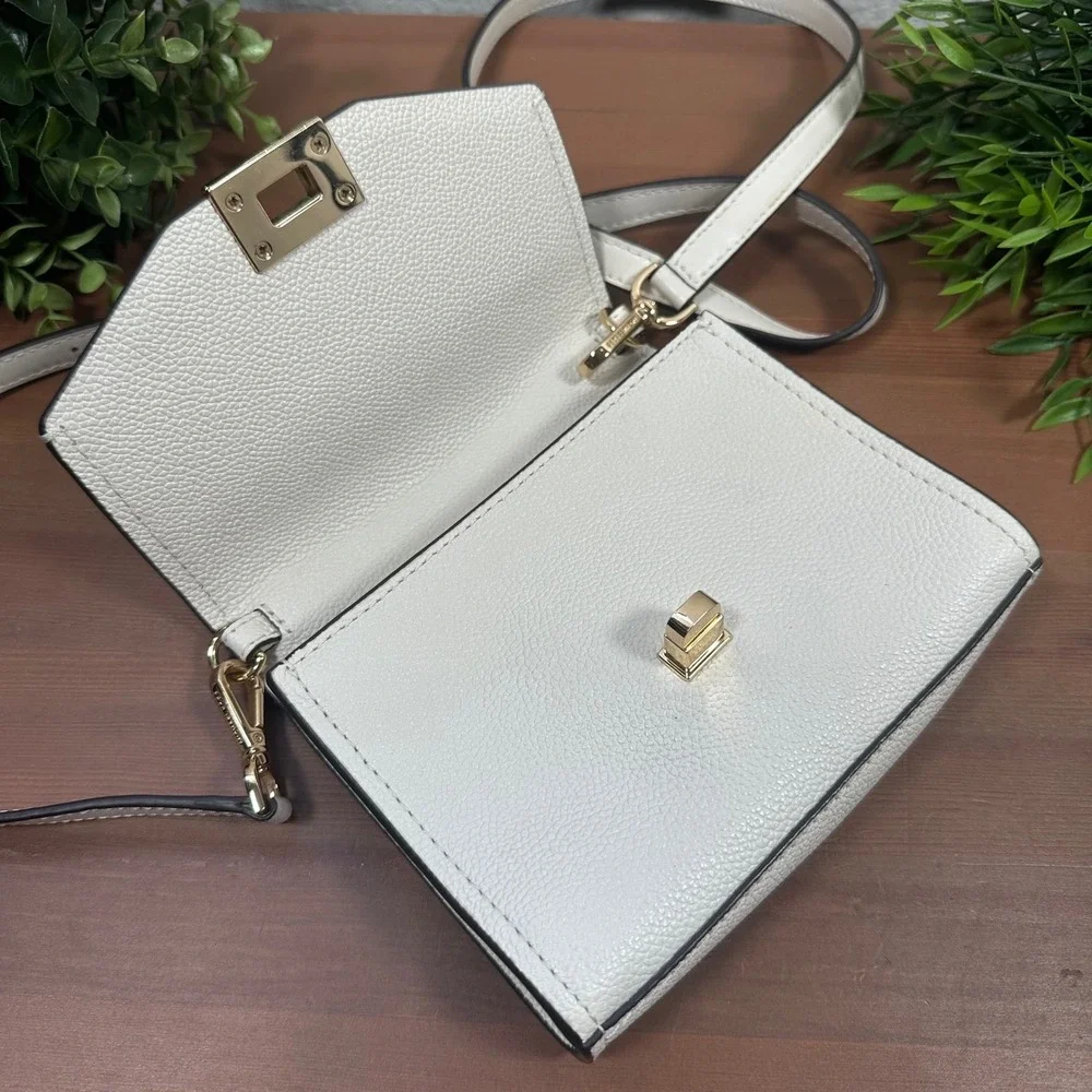 Michael Kors Cassie White Ivory Pebbled Leather Small Crossbody Bag